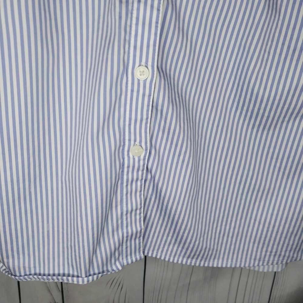 UNTUCKit Blue And White Pinstripe Tie Waist Long Sleeve Shirt Dress - Picture 7 of 13